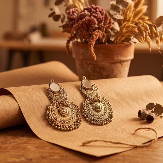 Sutravi Studio Handcrafted Antique Gold Ethnic Metal Buttons with Mirror(Set of 3)